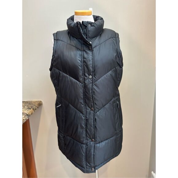 Weatherproof L black Sherpa lined long puffy vest w-side pockets - Picture 1 of 8